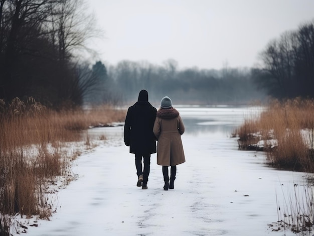 Una coppia innamorata si sta godendo una romantica giornata invernale.