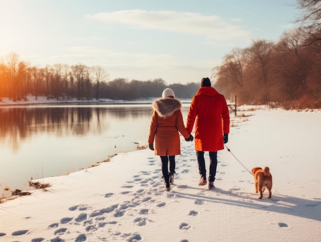 Una coppia innamorata si sta godendo una romantica giornata invernale.