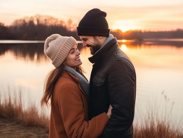 Una coppia innamorata si sta godendo una romantica giornata invernale.