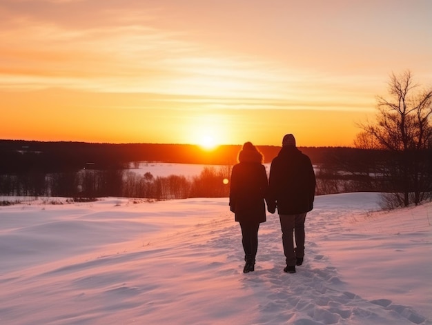 Una coppia innamorata si sta godendo una romantica giornata invernale.