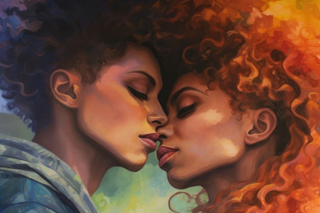Una coppia LGBTQ amorevole, anime gemelle unite che festeggiano una profonda spiritualità