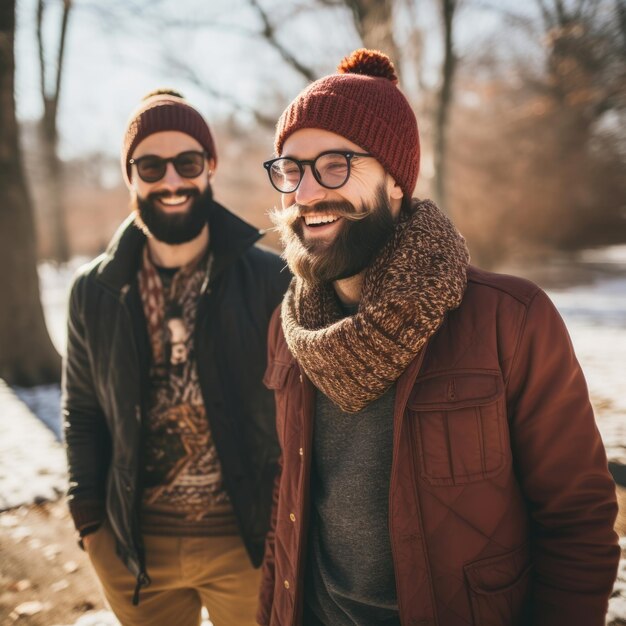 Una coppia omosessuale amorevole si sta godendo una romantica giornata invernale