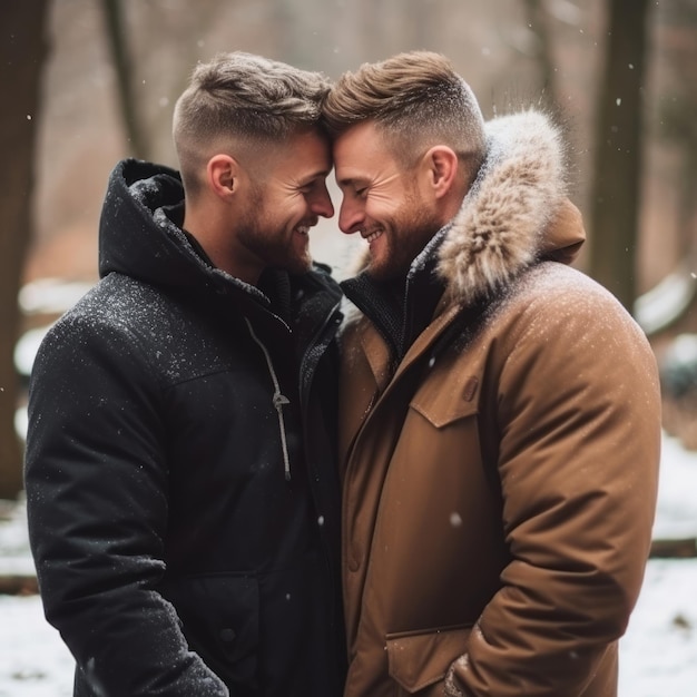 Una coppia omosessuale amorevole si sta godendo una romantica giornata invernale