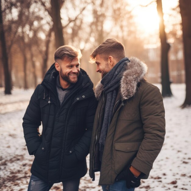Una coppia omosessuale amorevole si sta godendo una romantica giornata invernale
