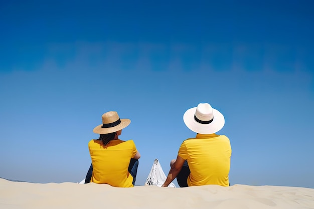 una coppia seduta su una spiaggia dolce coppia felice relax goditi l'amore e il momento romantico