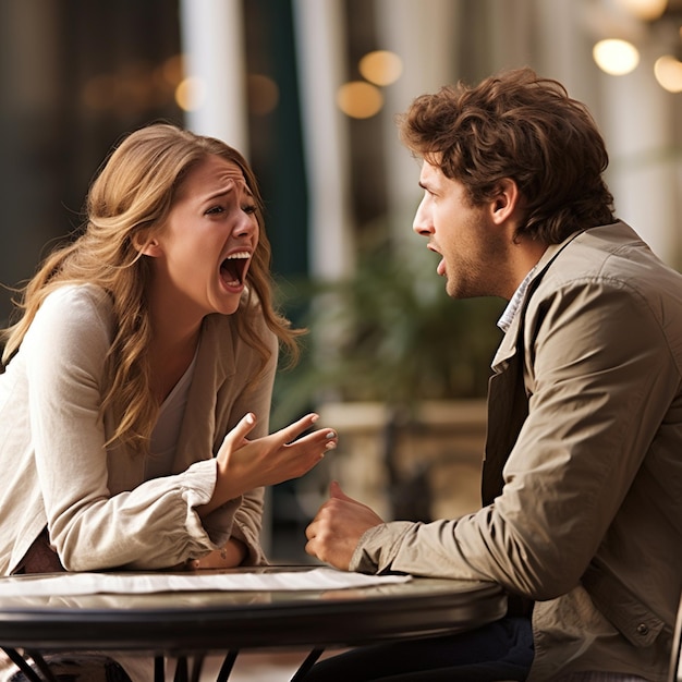 Una coppia sta discutendo in un ristorante.