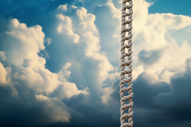 una corda è legata a un palo con nuvole sullo sfondo