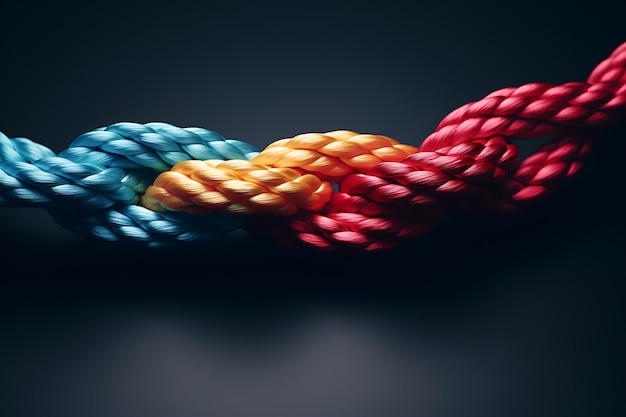 Una corda intrecciata con diversi colori audaci che simboleggiano l'unità e la diversità