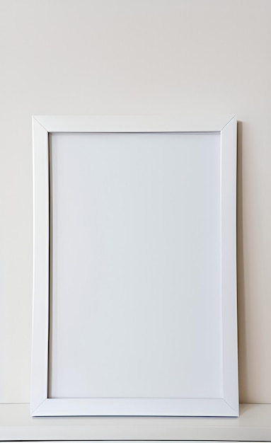 Una cornice bianca su un muro bianco con uno sfondo bianco.