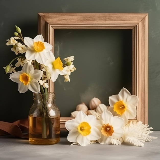 Una cornice con dei fiori dentro e una cornice dietro.