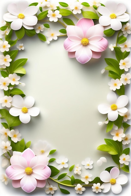 Una cornice con fiori bianchi e rosa