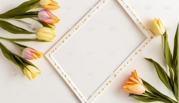 Una cornice con tulipani e una cornice con bordo bianco