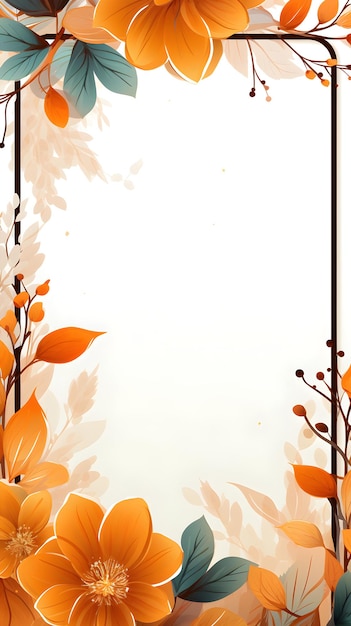 una cornice floreale con fiori d'arancio su sfondo bianco Sfondo astratto fogliame di colore ambrato