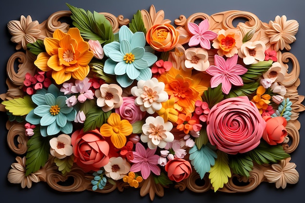 Una cornice floreale con fiori fantastici