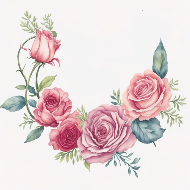 Una cornice floreale con l'illustrazione dell'acquerello dei fiori rosa