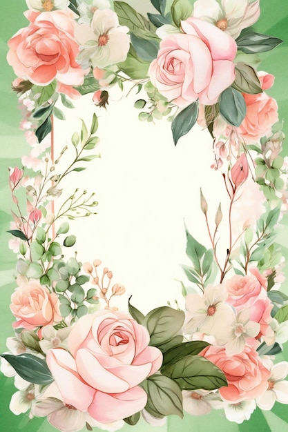 Una cornice floreale con rose rosa su di esso