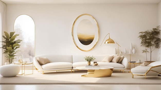Una cornice ovale d'oro su uno sfondo bianco Pittura minimalista