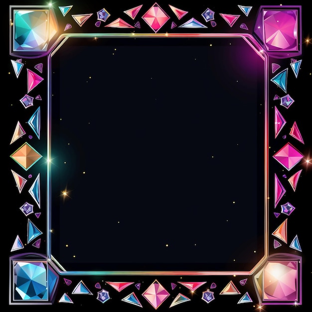 una cornice quadrata colorata con diamanti su uno sfondo nero