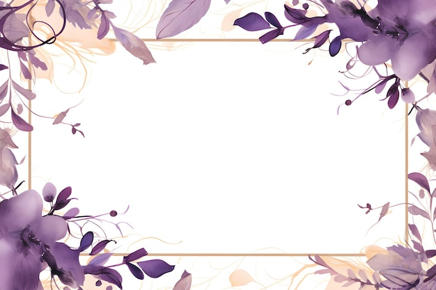una cornice quadrata con fiori viola su sfondo bianco Sfondo astratto fogliame viola con