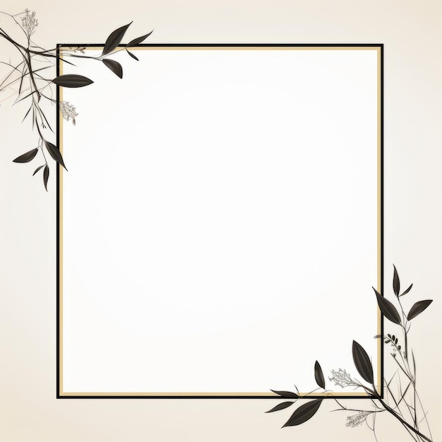 una cornice quadrata con foglie e rami su sfondo beige