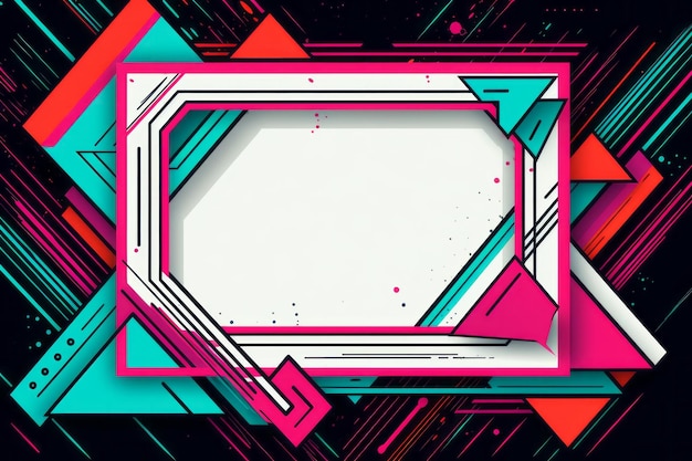 una cornice quadrata con forme geometriche colorate su uno sfondo nero