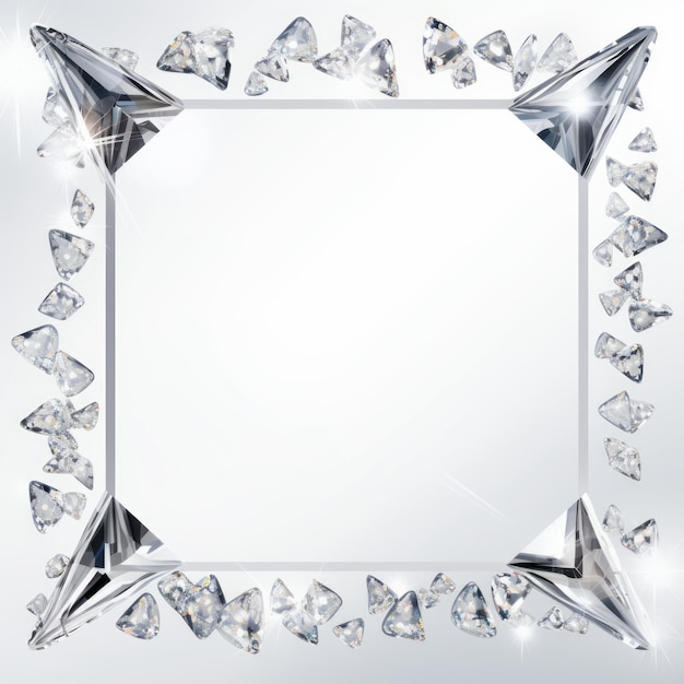 una cornice quadrata fatta di diamanti su uno sfondo d'argento
