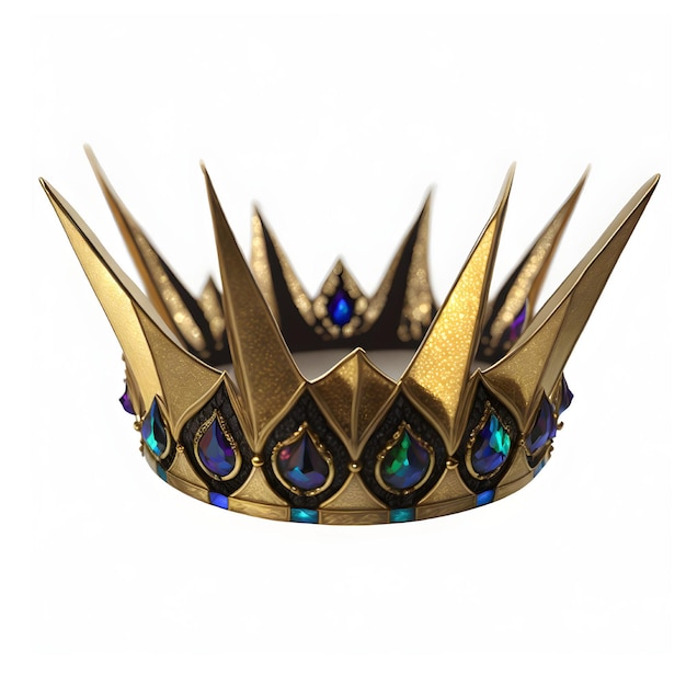 Una corona d'oro con pietre blu e un diamante sul davanti.