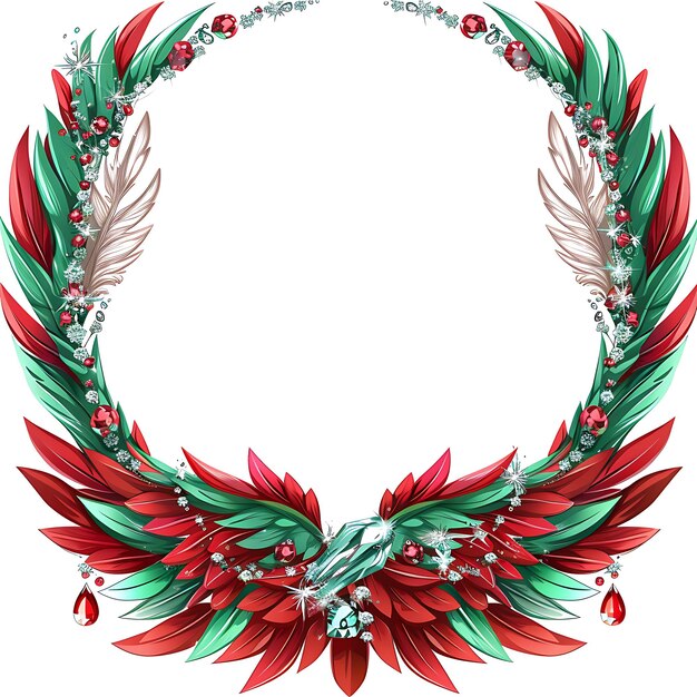 una corona di Natale con una corona rossa e verde e un fiore verde e rosso