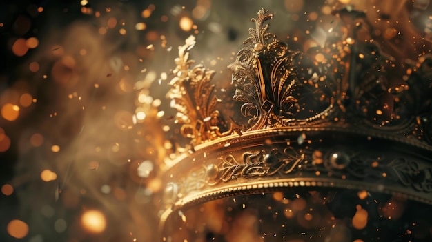 una corona dorata con incisioni intricate fotografia a doppia esposizione AI Generative