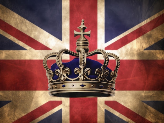 Una corona reale con una bandiera britannica union jack Incoronazione del re Generativo ai