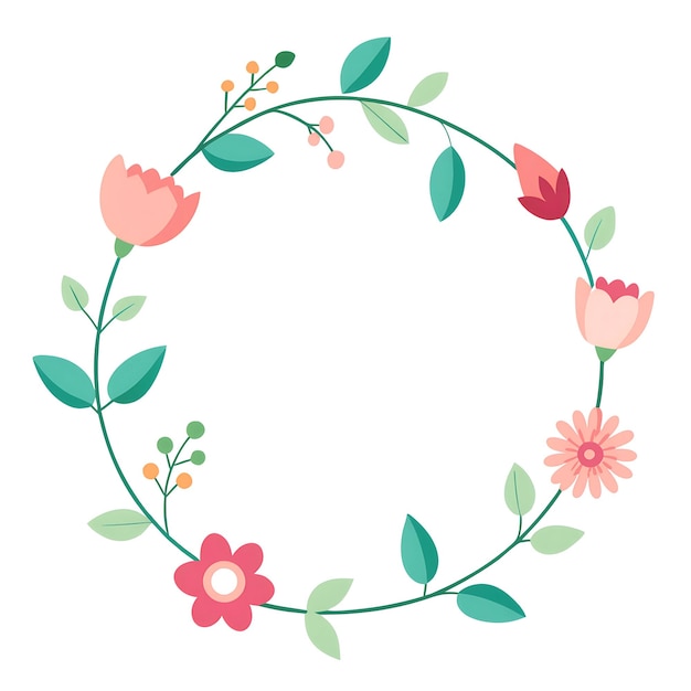 una corona rotonda con fiori e foglie