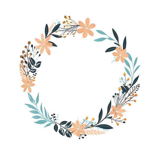 una corona rotonda con fiori e foglie