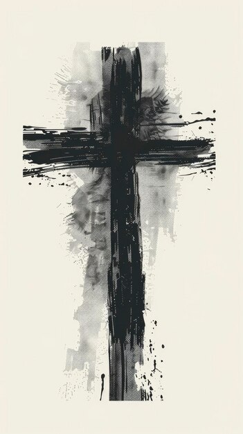 Una croce a pennello disegnata a mano su uno sfondo chiaro