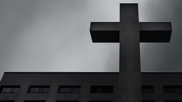 una croce su un edificio con un cielo nuvoloso