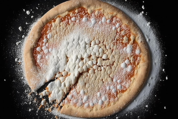 Una crosta di pizza che è schizzata di farina