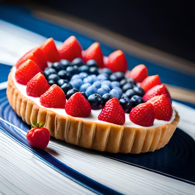 Una crostata di frutta con fragole e mirtilli sopra