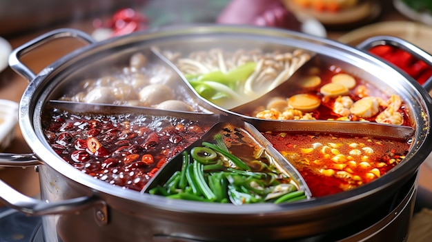 una cucina cinese Sichuan Hot Pot con isolato su sfondo bianco