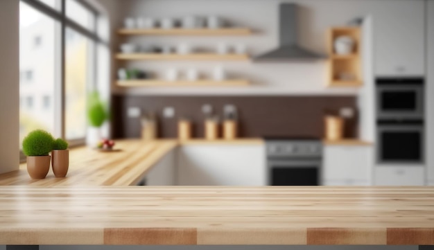 Una cucina con un tavolo di legno e una cucina con una finestra alle spalle.