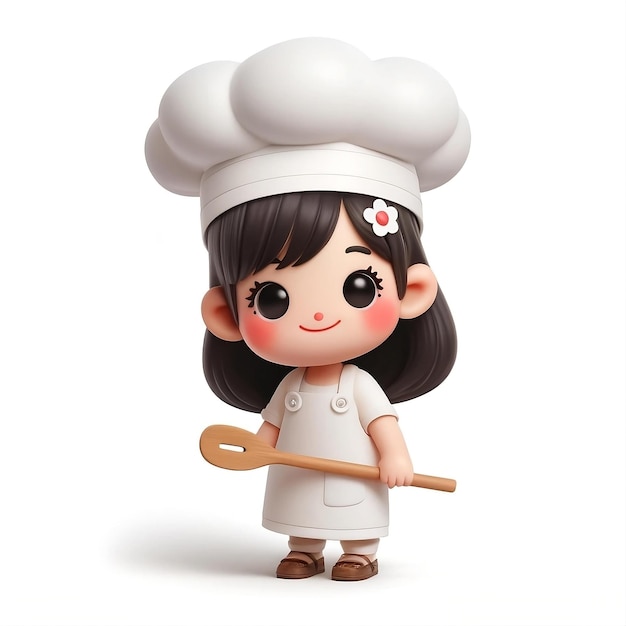una cuoca femminile con un cappello da chef e una spatola