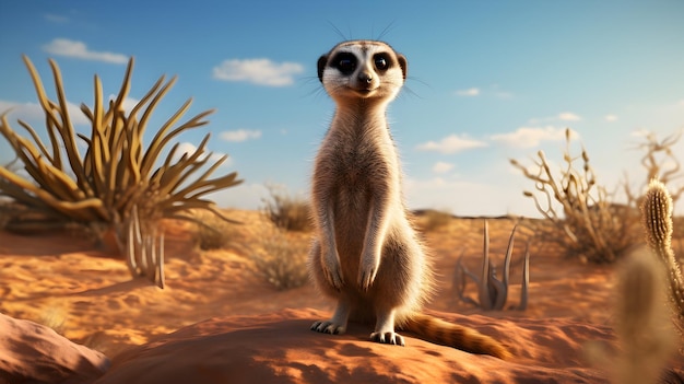 Una curiosa suricata che fa la guardia in un vasto paesaggio desertico