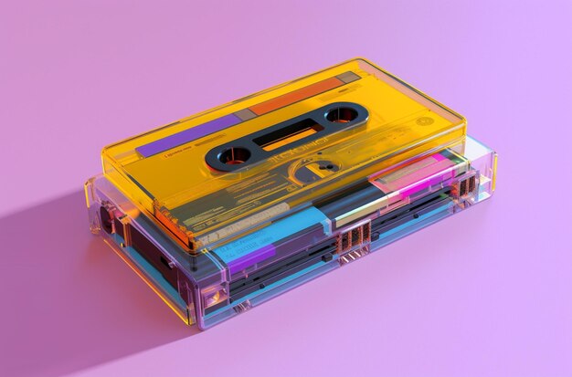 Una custodia gialla per cassette con una copertina gialla e le parole "musica" sopra