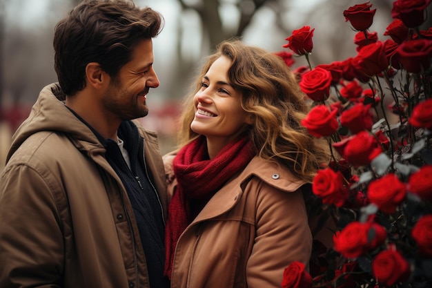 Una data romantica per il giorno di San Valentino Una coppia felice che si gode di emozionanti giostre in un parco divertimenti