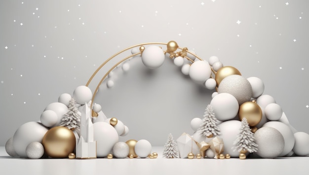 una decorazione natalizia dorata e bianca con ornamenti