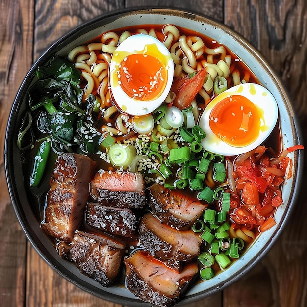 Una deliziosa ciotola di ramen con ingredienti freschi