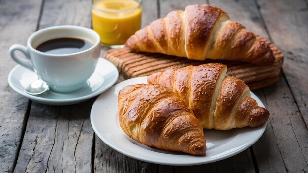 Una deliziosa colazione con croissant freschi e caffè servito con burro.