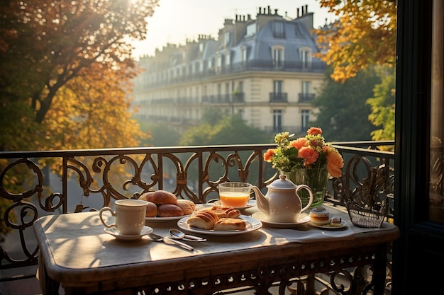 Una deliziosa colazione francese sul balcone