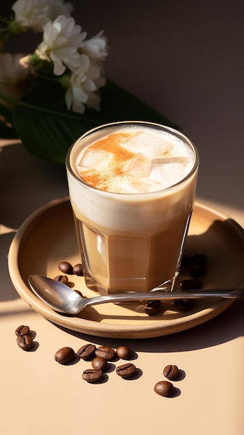 Una deliziosa e estetica tazza di caffè con latte e crema