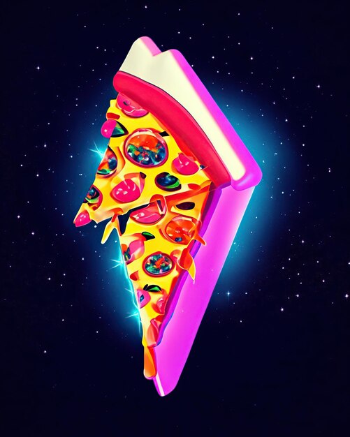 una deliziosa fetta di pizza in stile neon