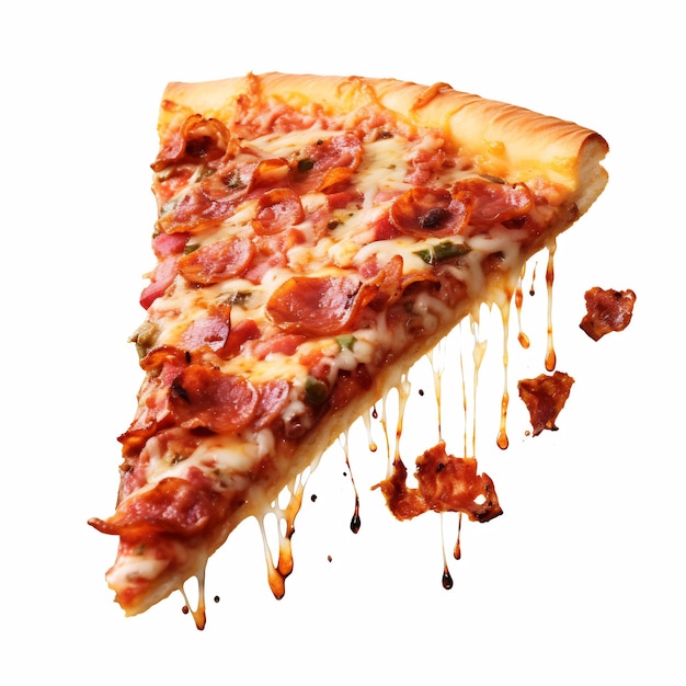 Una deliziosa fetta di pizza su uno sfondo bianco isolato