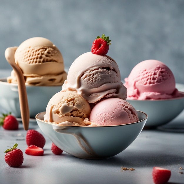 Una deliziosa fotografia di gelato con sfondo cucina